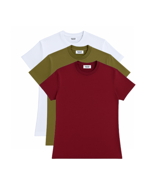 3 Pack Muscle Fit T-Shirt Bundle - White, Green, Wine