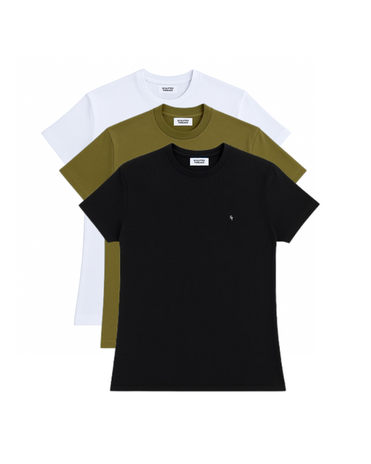 3 Pack Muscle Fit T-Shirt Bundle - White, Green, Black