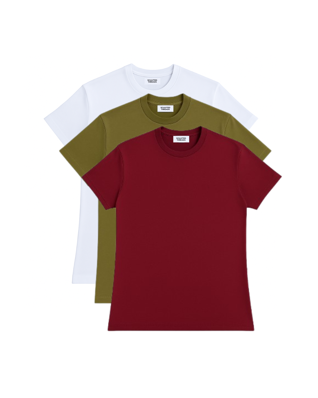 3 Pack Muscle Fit T-Shirt Bundle - White, Green, Wine