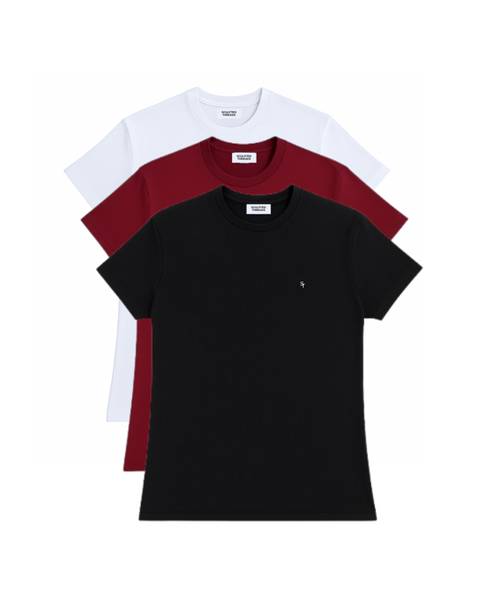 3 Pack Muscle Fit T-Shirt Bundle - White, Wine, Black