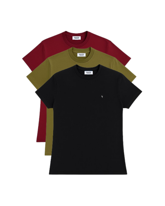 3 Pack Muscle Fit T-Shirt Bundle - Wine, Green, Black